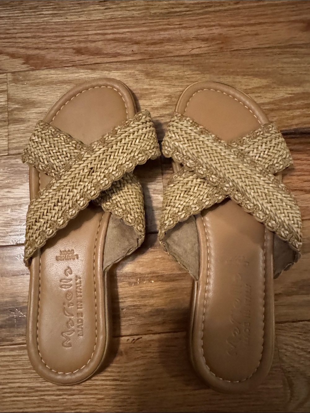 Mariella Women’s Leather Sock Made in Italy Rattan Woven Slide Sandals Sz 8M